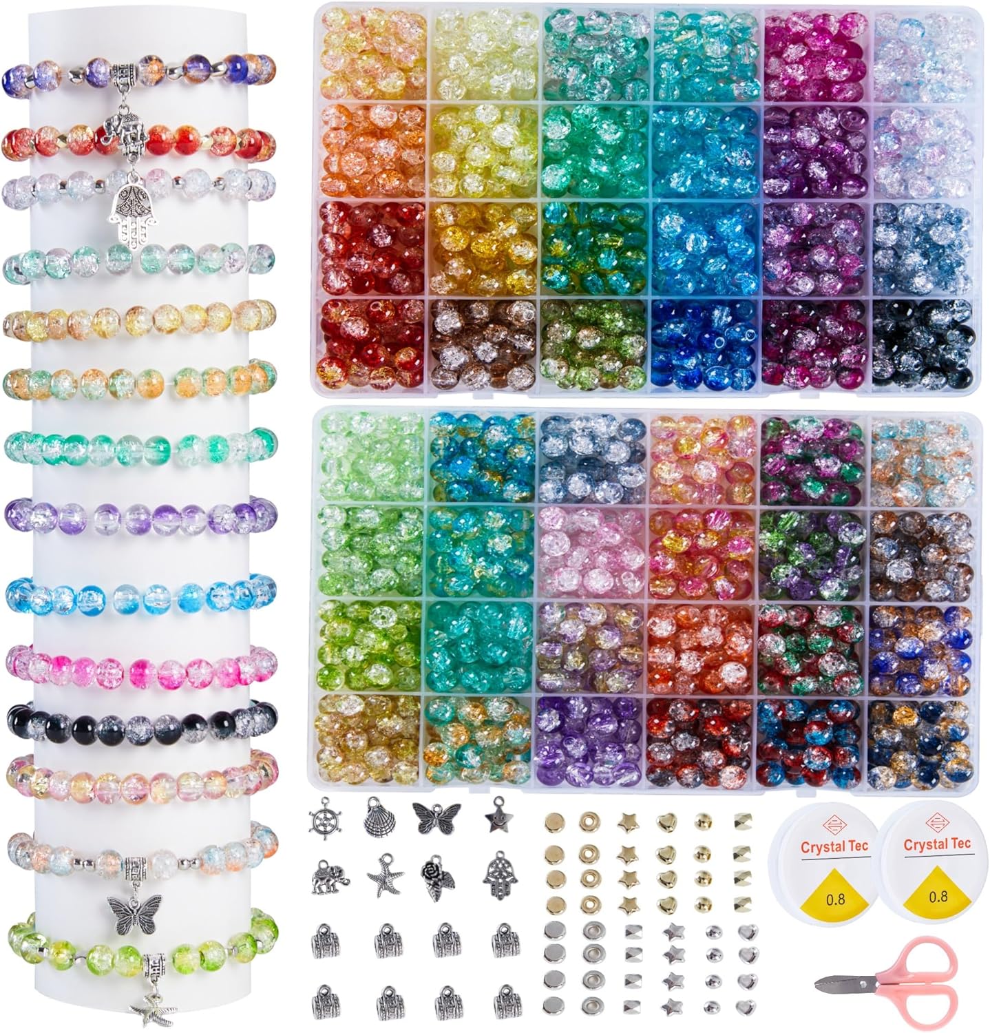 5600pcs 6mm/8mm Glass Beads for Jewelry, Crystal Glass Beads Bracelet Making Kit for Teen Girls DIY Earrings Necklaces Rings Crafts Party Gifts