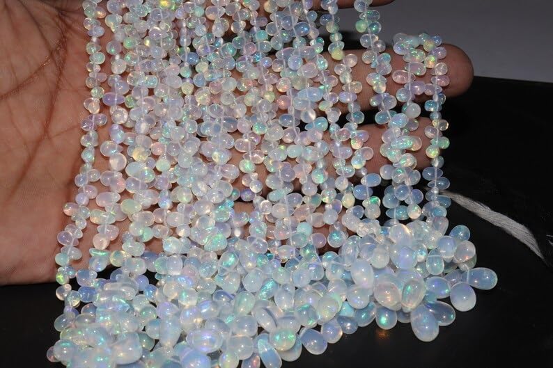 AAA+ Ethiopian Opal Smooth Rondelle Beads 3 * 5-6 * 8 mm Ethiopian Opal Smooth Tear Drops Shape Bead Fire Opal Beads Flashy Opal Bead for Making Jwelery