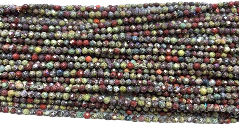 13 inch Strand of Natural gem Dragon Blood Jasper, 3 mm Round Faceted Beads for DIY Jewelry Making. | Beads_03460