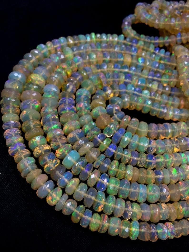 13 inch Strand of Natural gem Ethiopian Opal, 5x7mm Rondelle Faceted Beads for DIY Jewelry Making. | Beads_03777