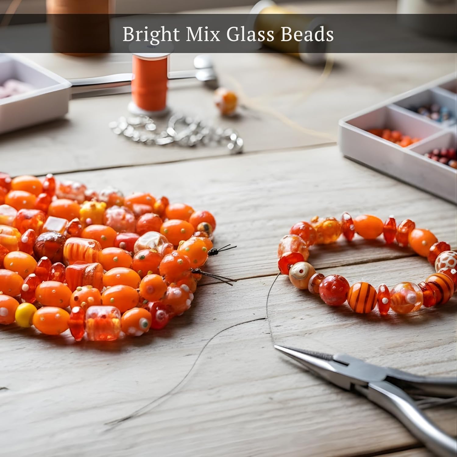 Handcrafted Orange Lampwork Glass Beads | Multi-Shape Fancy Assorted Beads Mix | Available in 40 Strands | Artistic Handmade Beads for Jewelry Making, DIY Crafts.