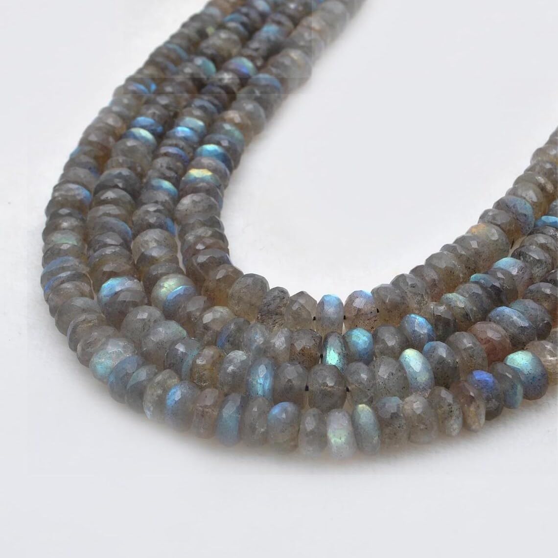 Kanika Creations Labradorite Gemstone Beads – 7-9mm Faceted Rondelle/Tyre Shape, 10.5