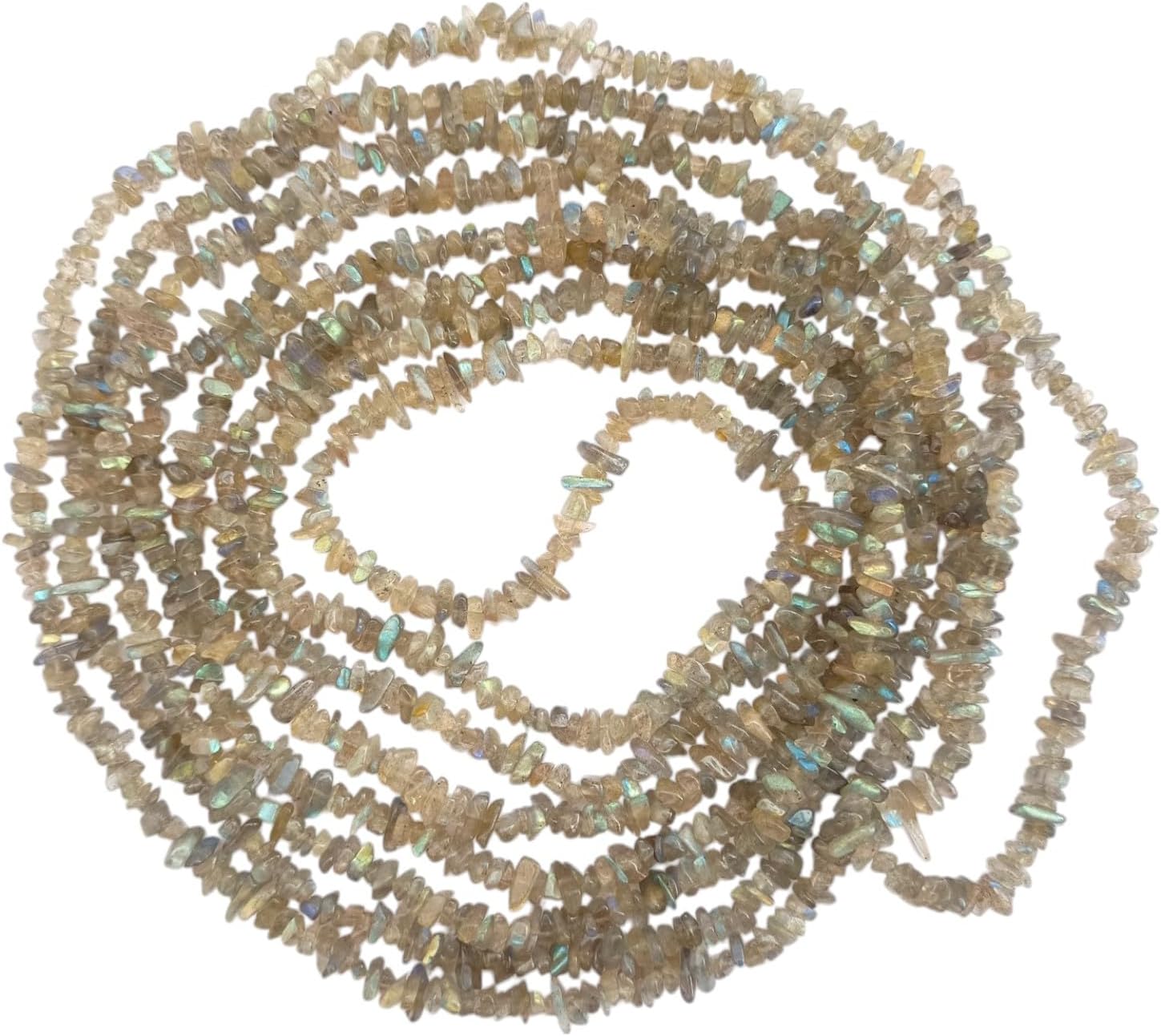 Natural Labradorite Chips Beads Strand 400 Ct, Free Form Gravel Uncut Pack of 5 Strand 100