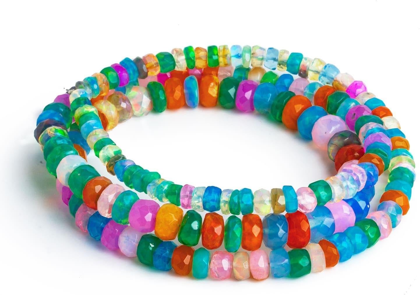 4mm Multi Color Ethiopian Opal Faceted Rondelles 16 inch Ethopian Disco Opal Beads for Jewelry Making