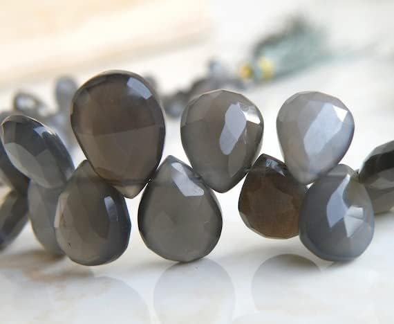 Light Grey Moonstone Gemstone Briolette Faceted Pear Teardrop 10.5 to 11.5mm 22 Beads