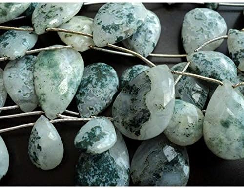 Moss Agate Briolettes/Faceted Pear Beads/Green Moss Agate/Moss Agate Beads/ 22x35mm to 25x45mm/ 7 Pieces Code-HIGH-48495