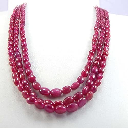 3 Strand 5x9 mm 22'' Natural Pink Ruby Oval Shape Smooth Beads Necklace