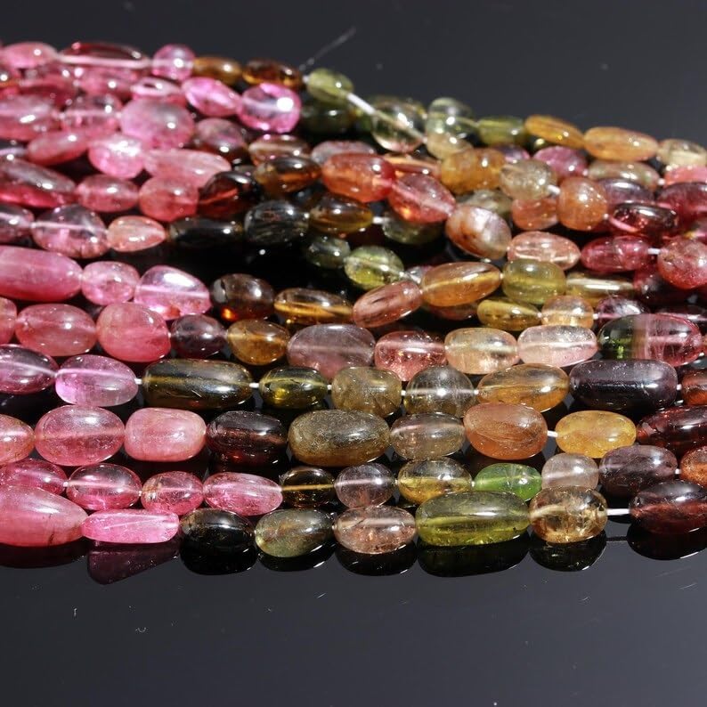 Multi Tourmaline Smooth Nuggets Shape Beads 6 * 8mm Multi Color Tourmaline Watermelon Tourmaline for Jewellery Making