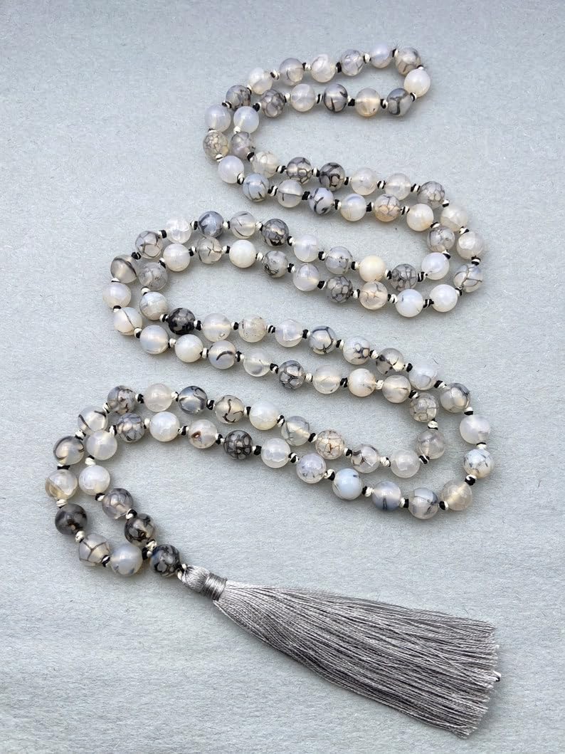 Natural Dragon Vein Agate 6mm 108 Mala Beads, Spiritual, Meditation Beads, Reiki, Japa Mala, Buddhist Prayer Beads, Yoga Bracelet, Healing Beads