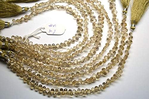 8 Inch 4x6-4x7mm Natural Champagne Quartz Micro Faceted Tear Drops Briolette Beads Strand Code-HIGH-59992