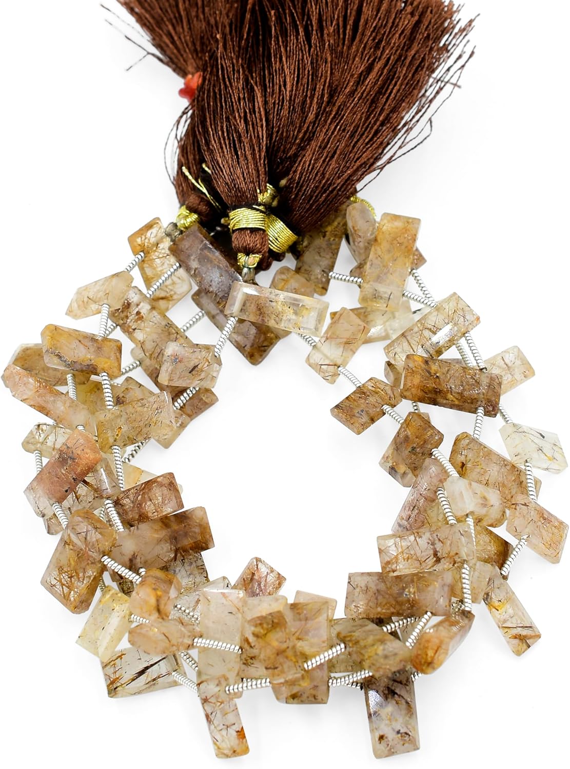 Natural Stone Copper Rutile Faceted Beads Bar Shape Loose Stone 8 Inch Strand Wholesale Making Jewelry Semi Precious Gemstone Bead Size (14X9mm to 24X10mm)