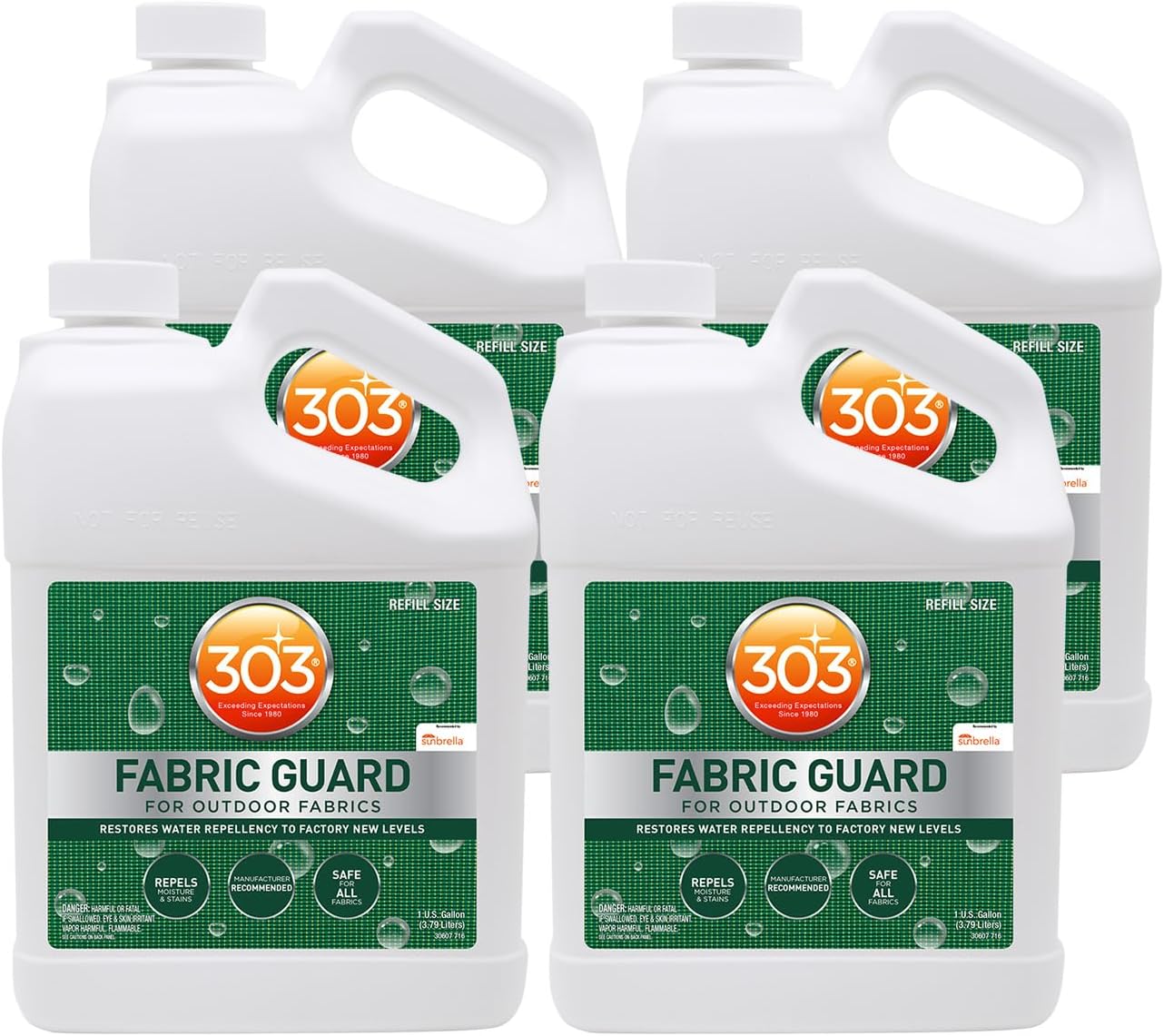 303 Products Fabric Guard – Water Repellent & Stain Shielding Fabric Protector Spray, Safe for All Outdoor Upholstery Fabrics, Easy to Use, Manufacturer Recommended Fabric Spray 1 Gallon (4 Pack)