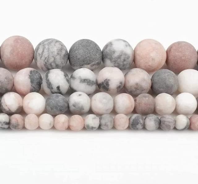 1 Strand Natural Matte Frosted Pink Zebra Jasper Stone Beads 8mm Round Loose Beads for Jewelry Making DIY Charm Bracelets Necklace, 15inches CHIK-STNRD-20946