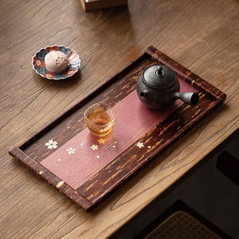 Cafeteria Tray Kakunodate Birch Cherry Bark Round Retro Stitching Retro Tea Table Dessert Plate Meal Tray Serving Trays(D)