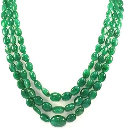 LOVEKUSH Smooth Big Oval Emerald 6-8x17-21 mm Smooth Oval 3 Strand 18 Inches 1 Necklace Emerald Smooth Plain Beads Code-HIGH-47726