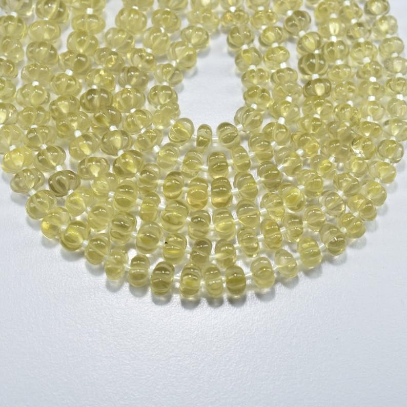 Natural Lemon Quartz Melon Smooth Beads 7-9mm 18 inch Long String Jewelry Making Gemstone Beads for Necklace Bracelet
