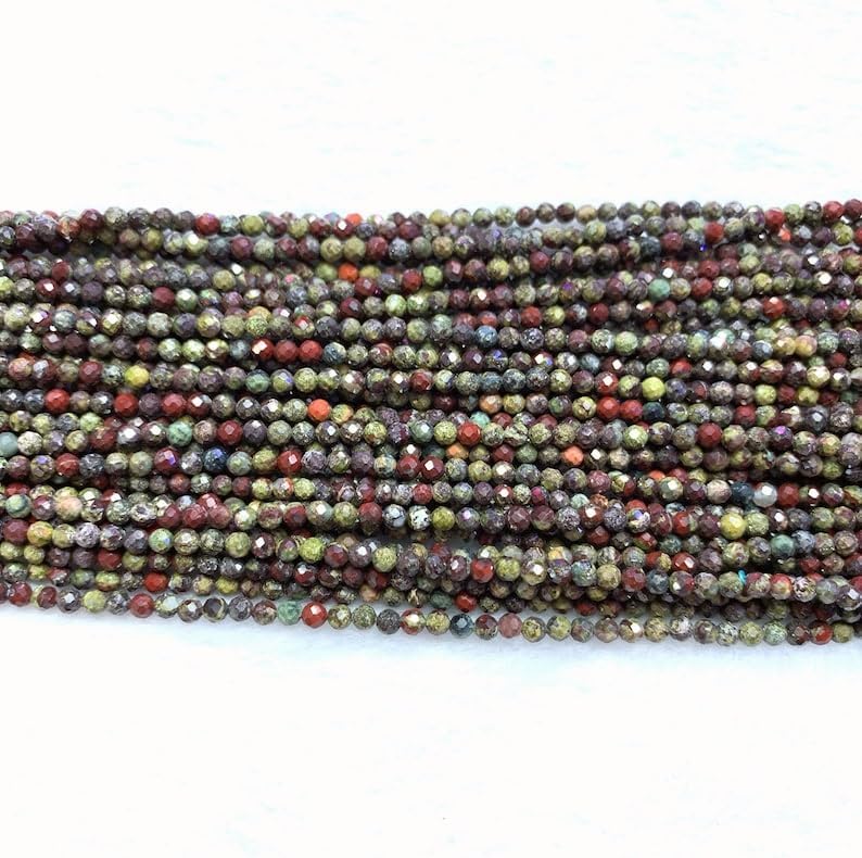 13 inch Strand of Natural gem Dragon Blood Jasper, 3 mm Round Faceted Beads for DIY Jewelry Making. | Beads_03460