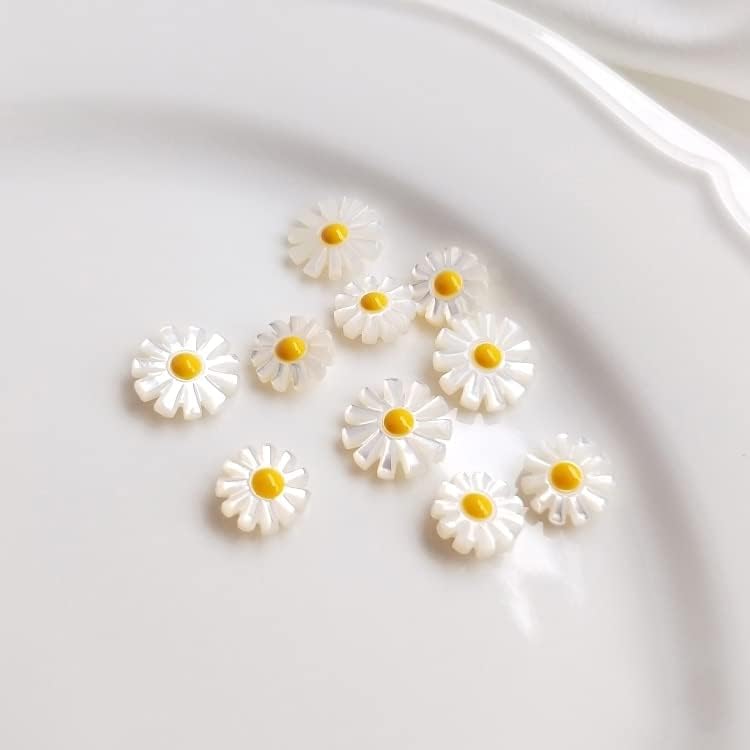 DAVITU 10PCS Little Daisy Bellis Perennis Mother of Pearl Pendant Small Chrysanthemum Shell Beads for Necklace - (Item Diameter: 12mm)