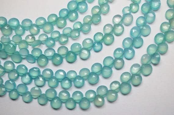 7 inch Strand of Natural Chalcedony 5-7mm Heart Faceted briolette Beads for DIY Jewelry Making. |BRIO_01786