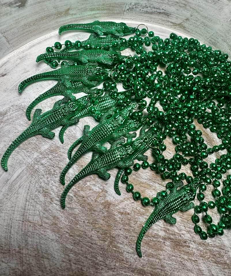 Mardi Gras, Green Alligator Medallion Beads, 33