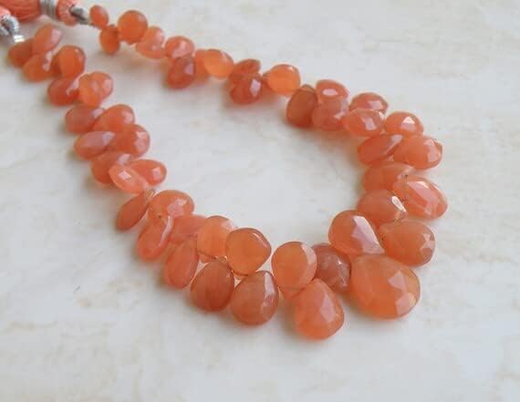 Peach Moonstone Gemstone Briolette Faceted Pear Tear Drop 9.5 to 10.5mm 12 Beads