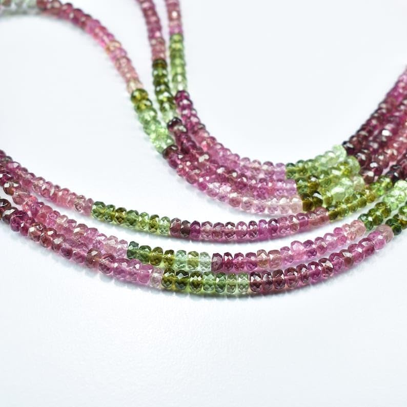 Natural Multi Tourmaline roundella Faceted Beads 4.5mm 16 inch Long String Jewelry Making Gemstone Beads for Necklace Bracelet