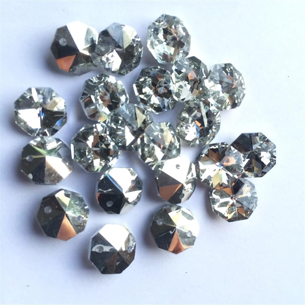 Hanging Crystals Prisms Silver 500pcs 14mm Crystal Octagon Lamp Beads in 2 Holes for Chandelier Parts Accessories Hangings Crystals for Decoration