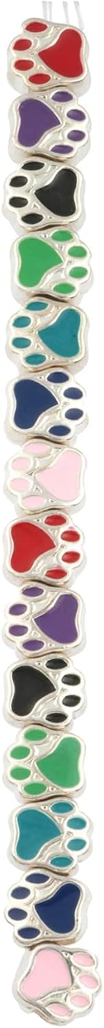 Bead Landing Colorful Enamel Paw Beads - Assorted 10mm Metal Beads for DIY Jewelry Projects, 12 Pack