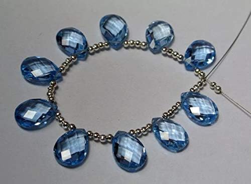 Sky Blue Corundum Quartz Faceted Pear Briolettes Size 13x9mm 4 Inch Long Strand. Code-HIGH-40442