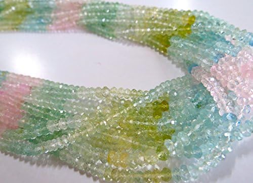 11 Line Natural Multi Colour Aquamarine Facetted Beads Necklace 17 INCHES 4MM