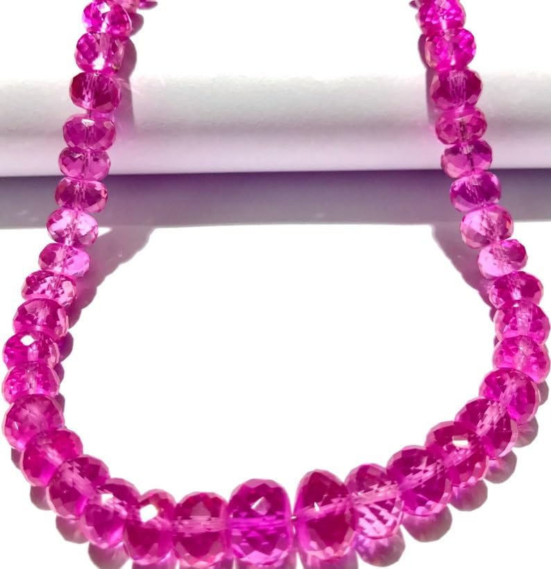 Natural Pink Sapphire roundelle facated Beads 7-9 MM 18 inch Long String Jewelry Making Gemstone Beads for Necklace Bracelet