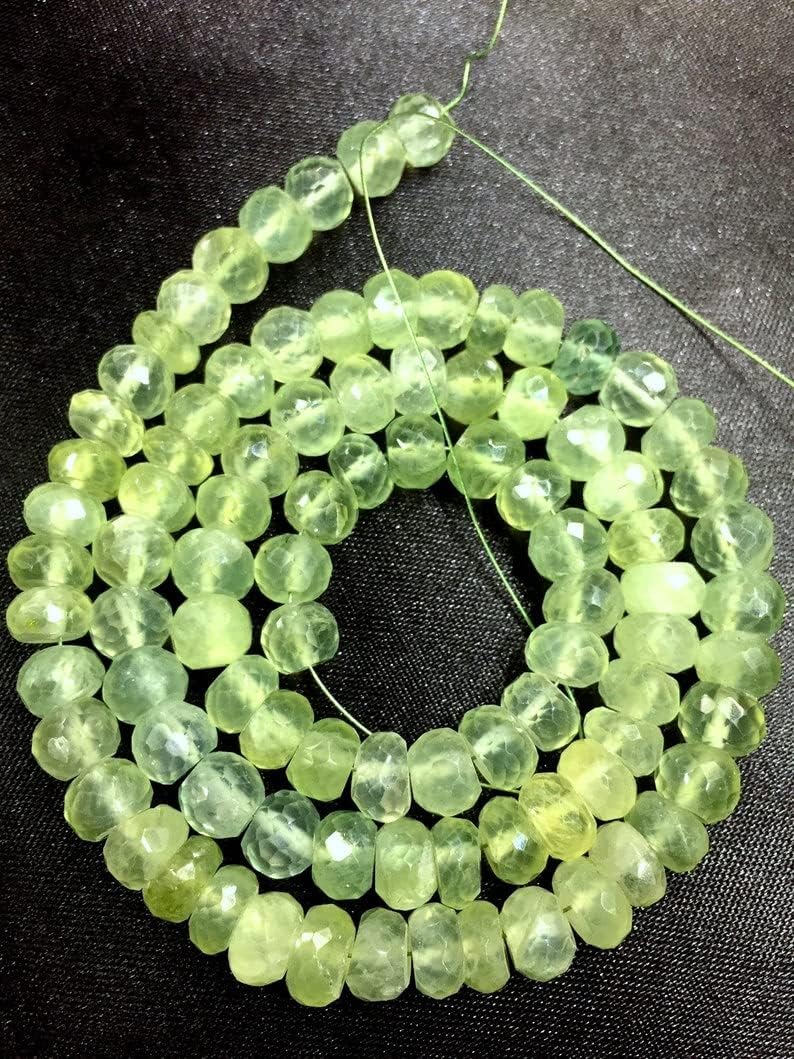 13 inch Strand of Natural gem Green Prehnite, 7mm rondelle Faceted Beads for DIY Jewelry Making. | Beads_04466