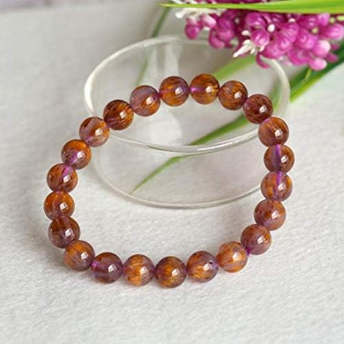 1 Strands Natural Gold Purple Titanium Hair Quartz Cacoxenite Needle Hair Rutile Quartz Stretch Bracelet Round Beads Size: 8.8mm 04305 Code-HIGH-30345