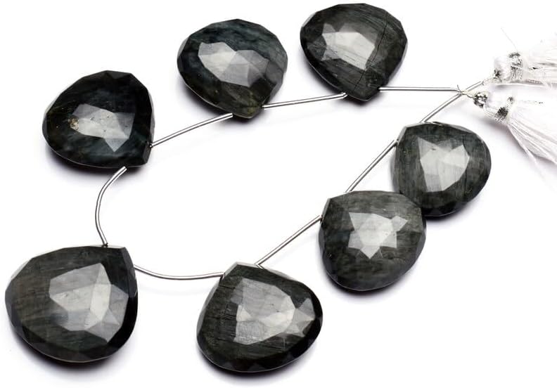 8 inch Strand of Natural Chrysoberyl Cats Eye 22-26 mm Heart Faceted briolette Beads for DIY Jewelry Making. |BRIO_02182