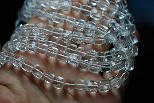 13 inch natural beads strand of 7-8mm faceted box crystal quartz gemstone beads for DIY jewelry - necklace, bracelet, earring, ring.