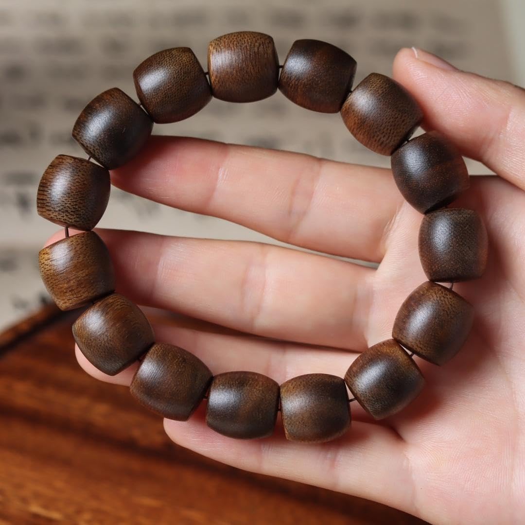 Hainan Green Agarwood Full Oil Sinking Grade Drum Bead 14mm*15 Pieces Sweet Floral Honey Scented Bracelet Candy Knot