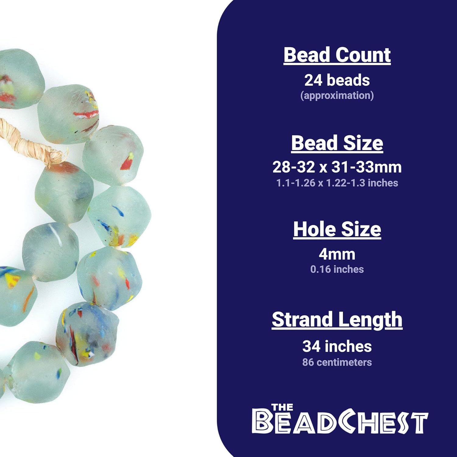 The Bead Chest Super Jumbo Rainbow Speckled Aqua Bicone Recycled Glass Beads (32mm), Made in Ghana from Recycled Glass Materials