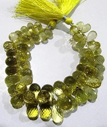 Hanumat Gems Lot of 5 Strands Natural Lemon Quartz Tear Drop Briolette Faceted 6x10 to10x15 mm Beads Strand 9 inch Long Gemstone Beads