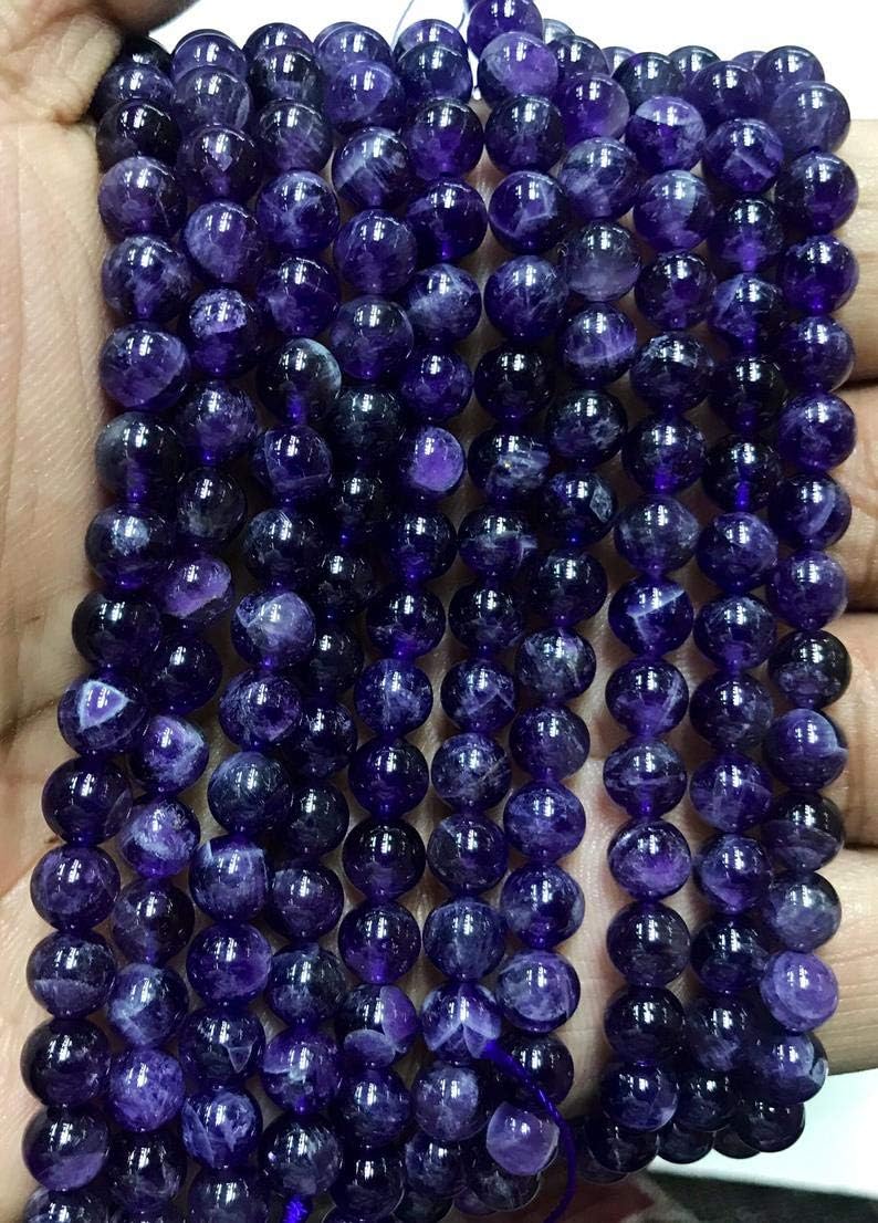 GEMZ 4 inch Strand of Natural Amethyst Round Shape Smooth Cut Purple Color Beads for DIY Jewelry Making- Earring Necklace Bracelet.