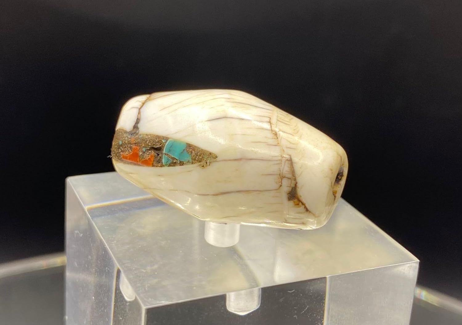 Handcrafted Nepalese Tibetan Natural Shell Pearl Bead with Turquoise 33x20mm –16.81g Barrel Carved Bead for Jewelry Making, Craft Supplies, DIY Necklace & Bracelet Design,Loose Beads (20)