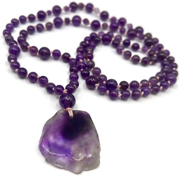 Natural purple crystal AMETHYST 6mm 108 Mala Beads, Spiritual, Meditation Beads, Reiki, Japa Mala, Buddhist Prayer Beads, Yoga Bracelet, healing beads LKMALA-RRGU-2353, 34 inch
