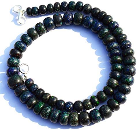 Very Rare Natural Gem Australian Matrix Black Opal Big 8 to 11MM Size Smooth Rondelle Beads 16 Inch Full Strand Finished Necklace Rare Gem