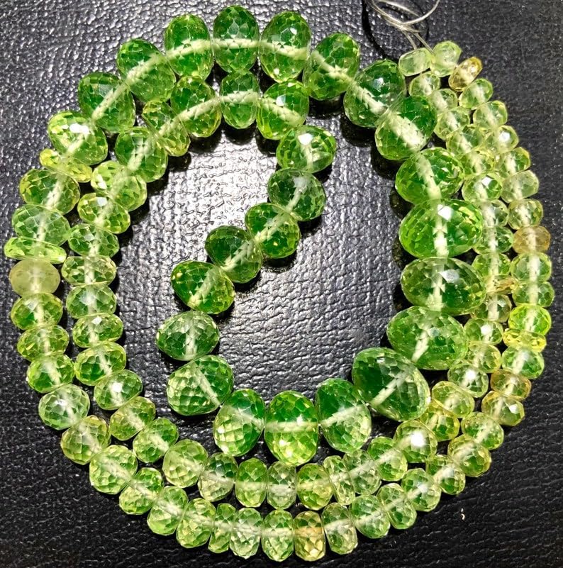 Natural NEON Green Spinel Roundelle Faceted Beads 6-12 MM 20 inch Long String Jewelry Making Gemstone Beads for Necklace Bracelet