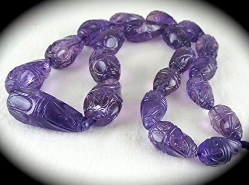 Natural Amethyst Carved DROPS BRIOLETTE Beads NECKLACE 23 INCHES 42MM TO 22MM