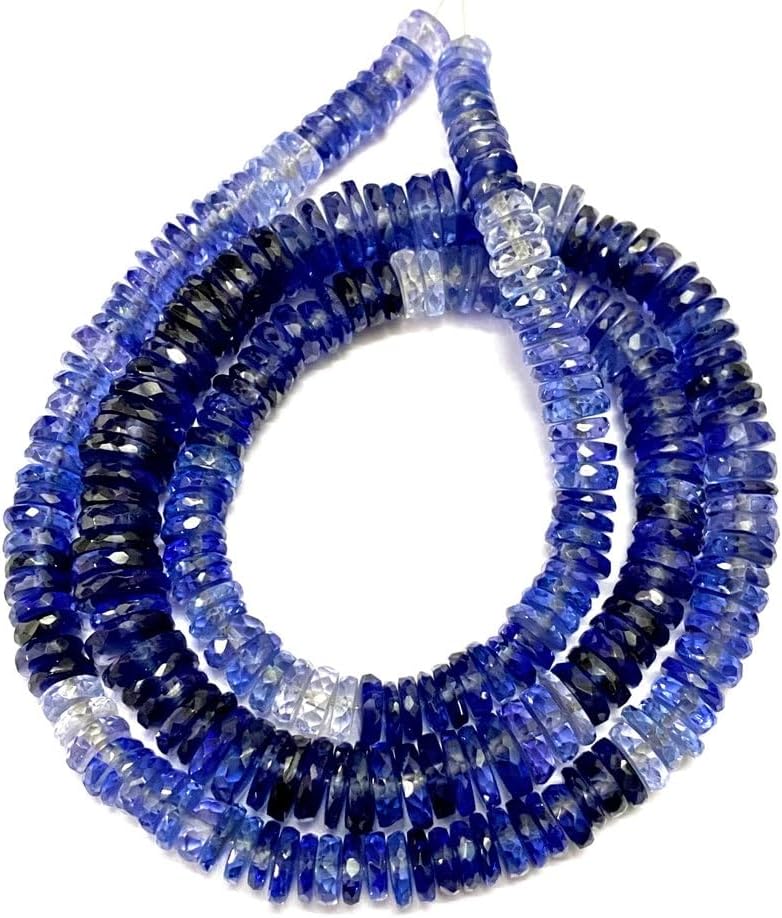 Natural Blue Sapphire roundelle facated Beads 5-8 MM 20 inch Long String Jewelry Making Gemstone Beads for Necklace Bracelet