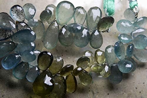 8 Inch Long Strand,AAA Moss Aquamarine Faceted Pear Shaped Briolettes,9-16MM Code-HIGH-53701