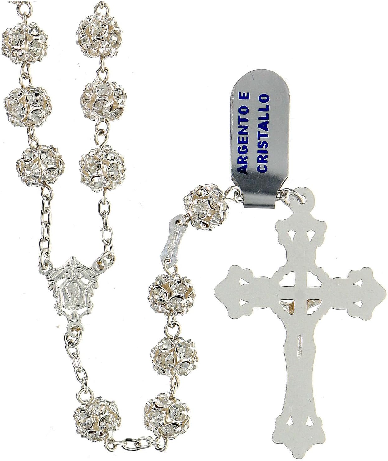 Rosary Beads in 925 Silver with 8mm Beads Encrusted with Crystals