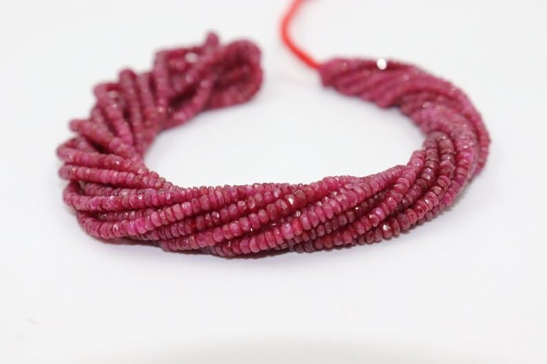 AAA+ Quality Longido Ruby Faceted Rondelle 3mm Beads Strand for Jewelry Making Natural Pink Ruby Rondelle Wholesale Beads