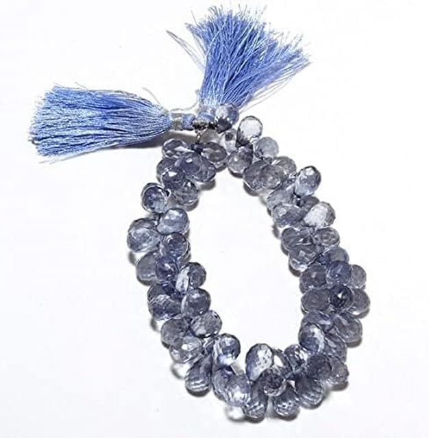 Rock Crystal Coated Briolette, Micro Faceted Tear Drop Beads, Iolite Color 8x12mm Beads, 6 Inch lot of 5 Strands Chik-STRD- 92040