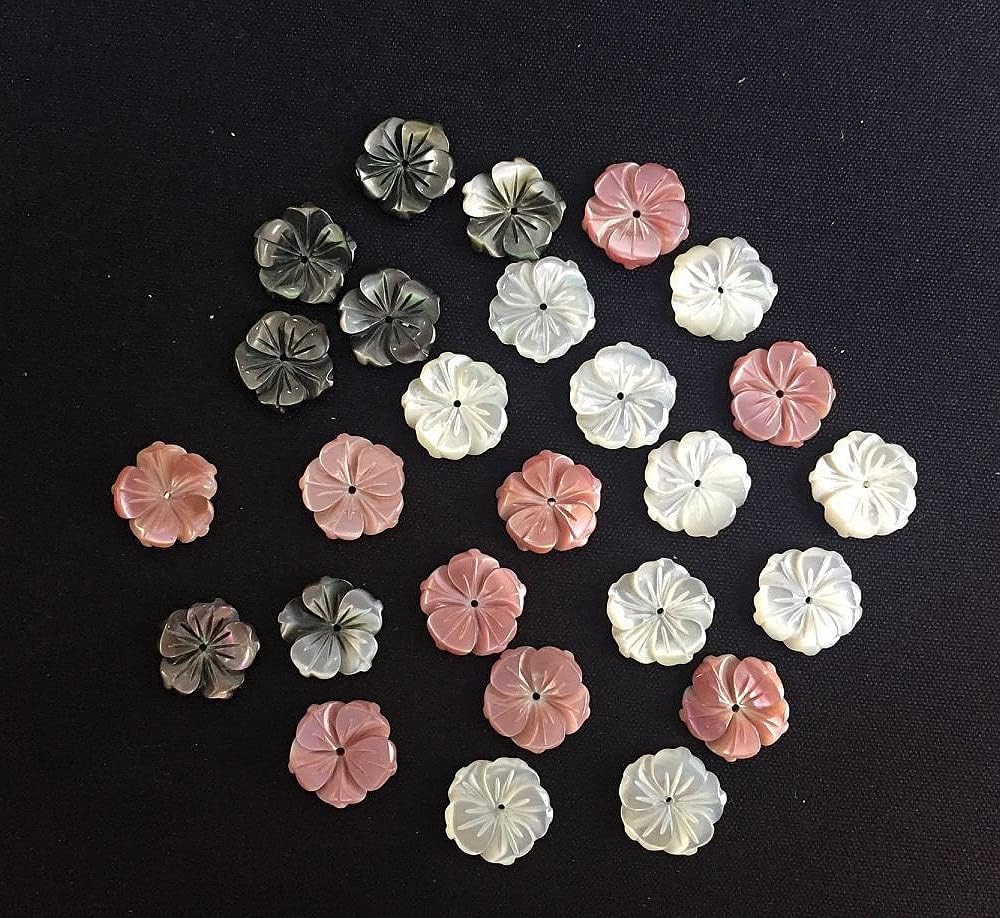 Davitu 10pcs 15mm Shell Beads Pink White Natural Mother of Pearl Shell Flower Beads Texture Curved Spacer DIY Jewelry Accessory Making - (Color: Pink as Photo, Item Diameter: 15mm)